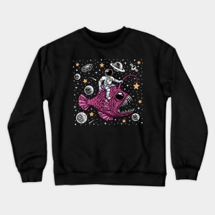 Astronaut Riding an Angler Fish // Funny Outer Space Cartoon Crewneck Sweatshirt